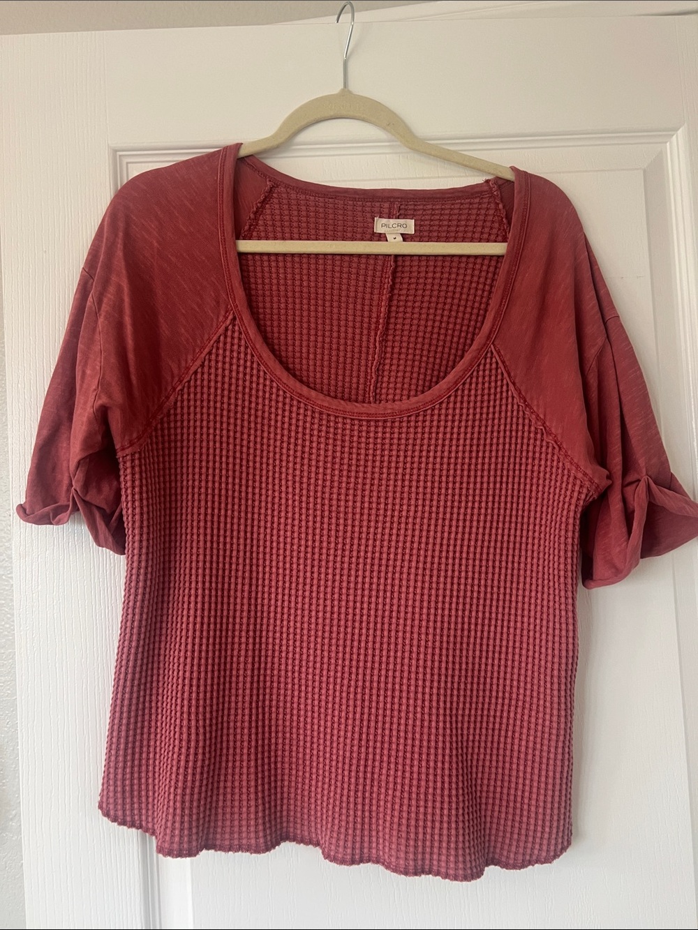 Like New Pilcro Short Sleeve Waffle Knit Scoop Top - Rose size M